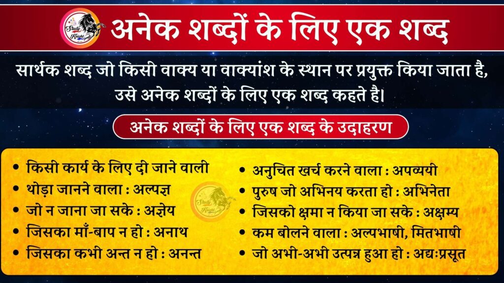 अनेक शब्दों के लिए एक शब्द