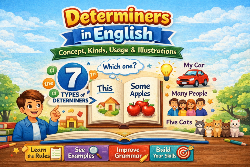 Determiners in English – Concept, Kinds, Usage & Illustrations